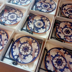 Piattino bomboniera 12cm in ceramica di Caltagirone con ornato barocco blu